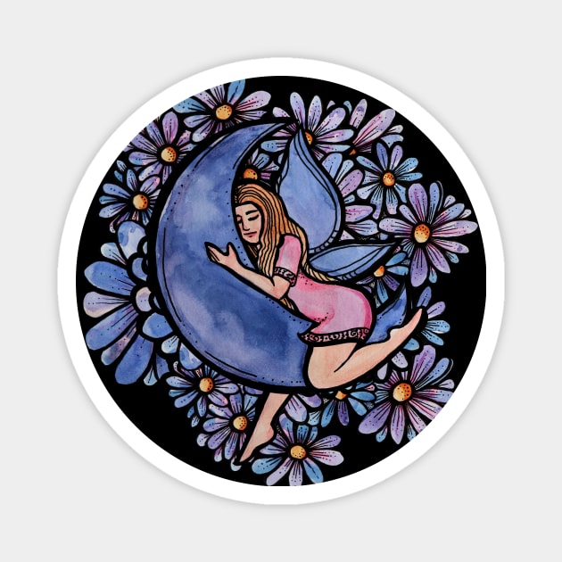 Purple Flower Moon Fairy Magnet by bubbsnugg